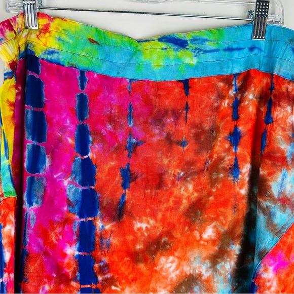Multi Tie Dye Long Skirt, Boho Maxi Skirts Elastic Waist Women Large India.C182 - Picture 7 of 11